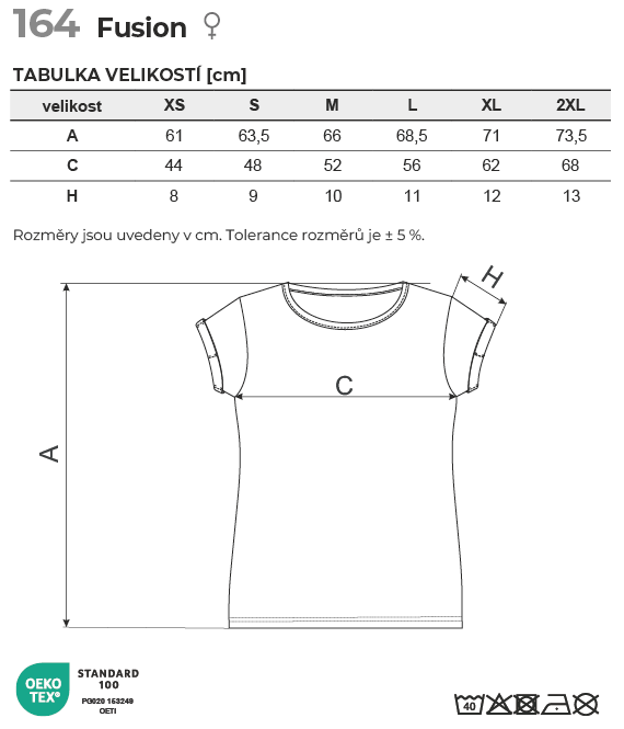 164 Fusion tričko dámské Tabulka velikostí